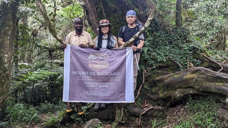 Kilimanjaro summit glaciers and crater at sunrise from the crater rim