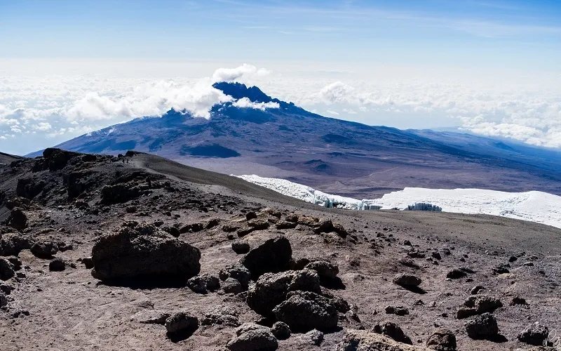 Kilimanjaro northern wilderness — vast remote moorland below the summit cone