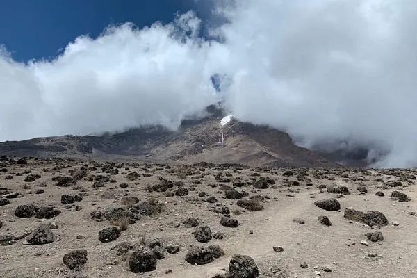 Kilimanjaro crater rim and glaciers at sunrise