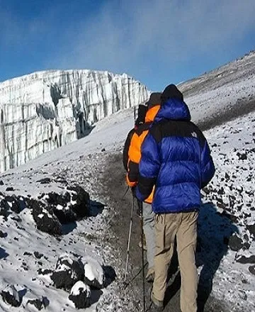 Kilimanjaro Uhuru Peak summit glaciers and crater at sunrise